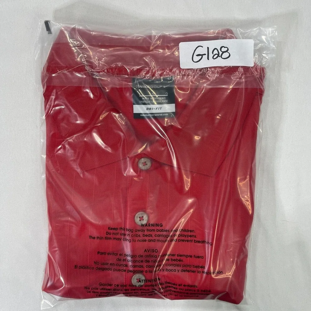 Nike Golf Polo Shirt Mens Large Red Dri-FIT Tonal Stripe Short Sleeve 244620-625
